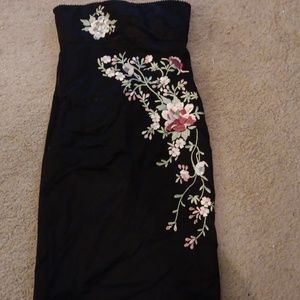 STUNNING NEW XX3 Black Satin Y2K LARGE tube dress with floral embroidery.